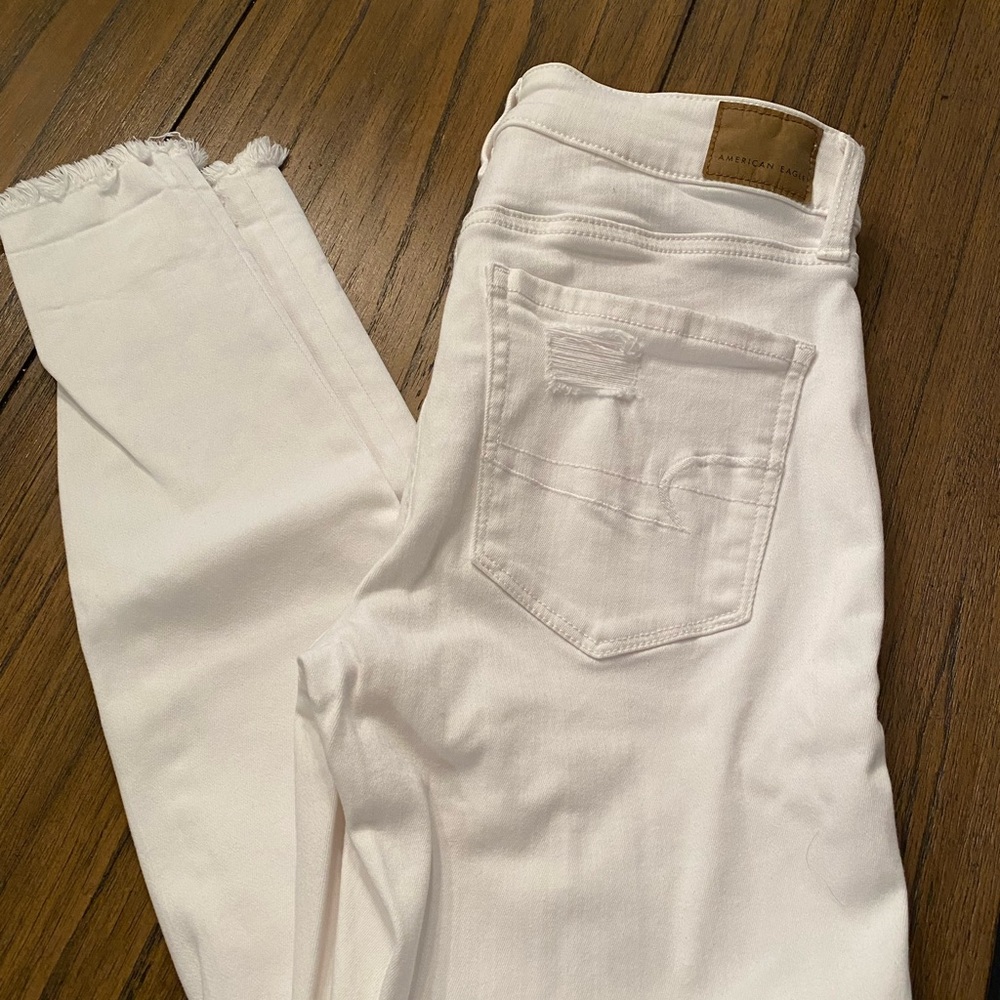 American Eagle white distressed high rise